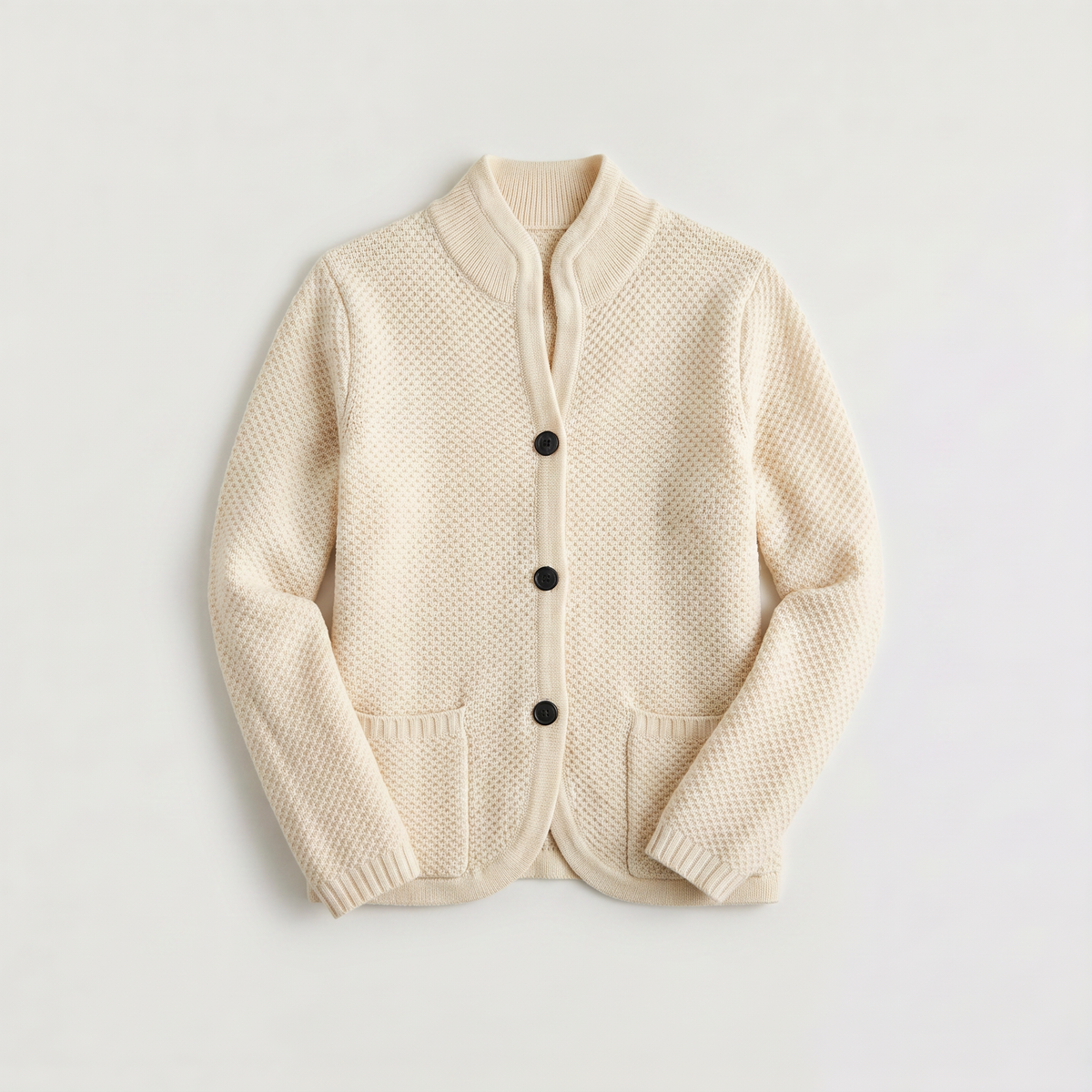 Cardigan texturé à col montant et boutons contrastés — Amielle Paris — vue 7