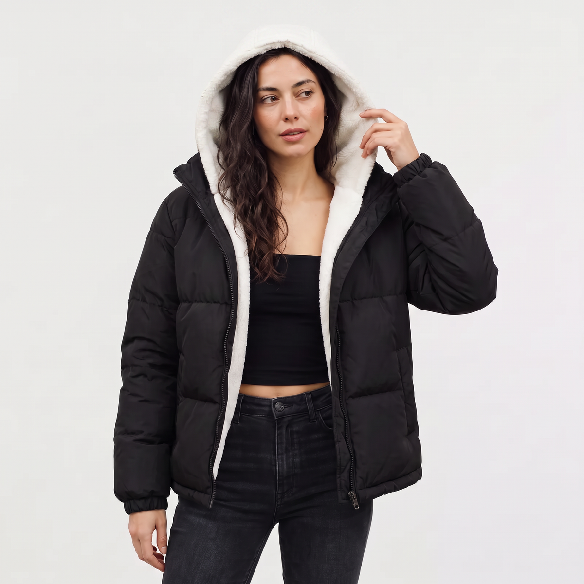 Doudoune à capuche doublée de polaire sherpa — Amielle Paris — vue 1