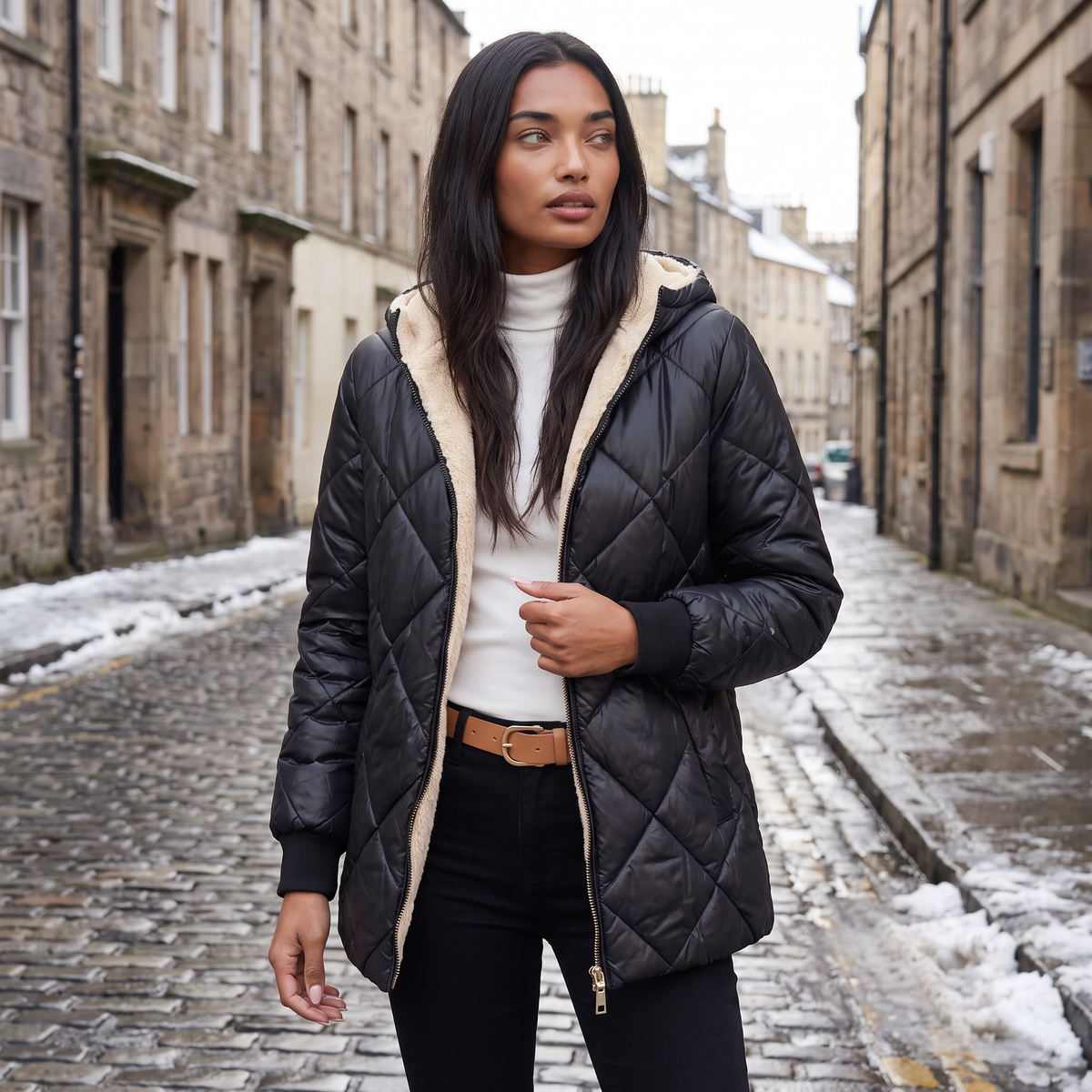 Veste matelassée mi-cuisse à capuche doublée — Amielle Paris — vue 2