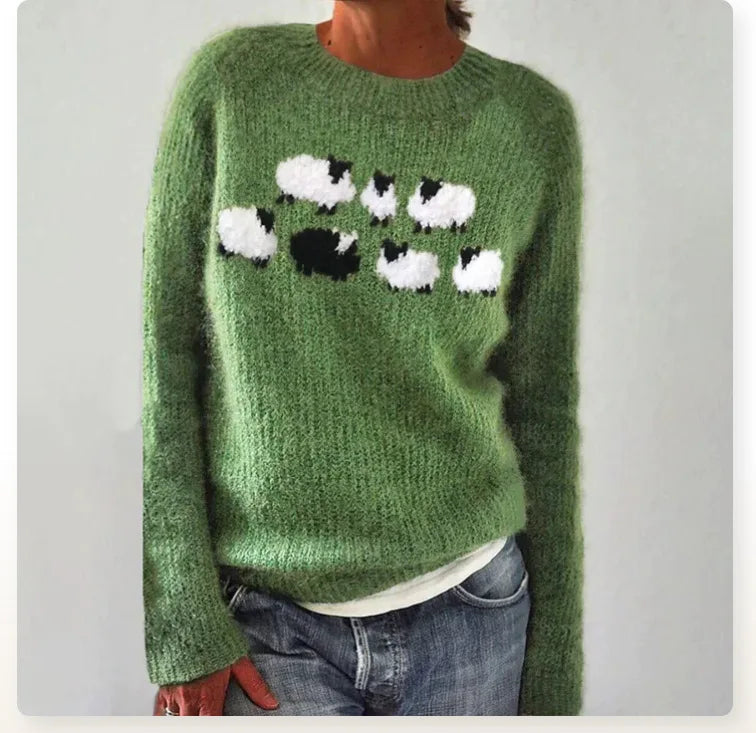 Pull à motif moutons et col rond — Amielle Paris