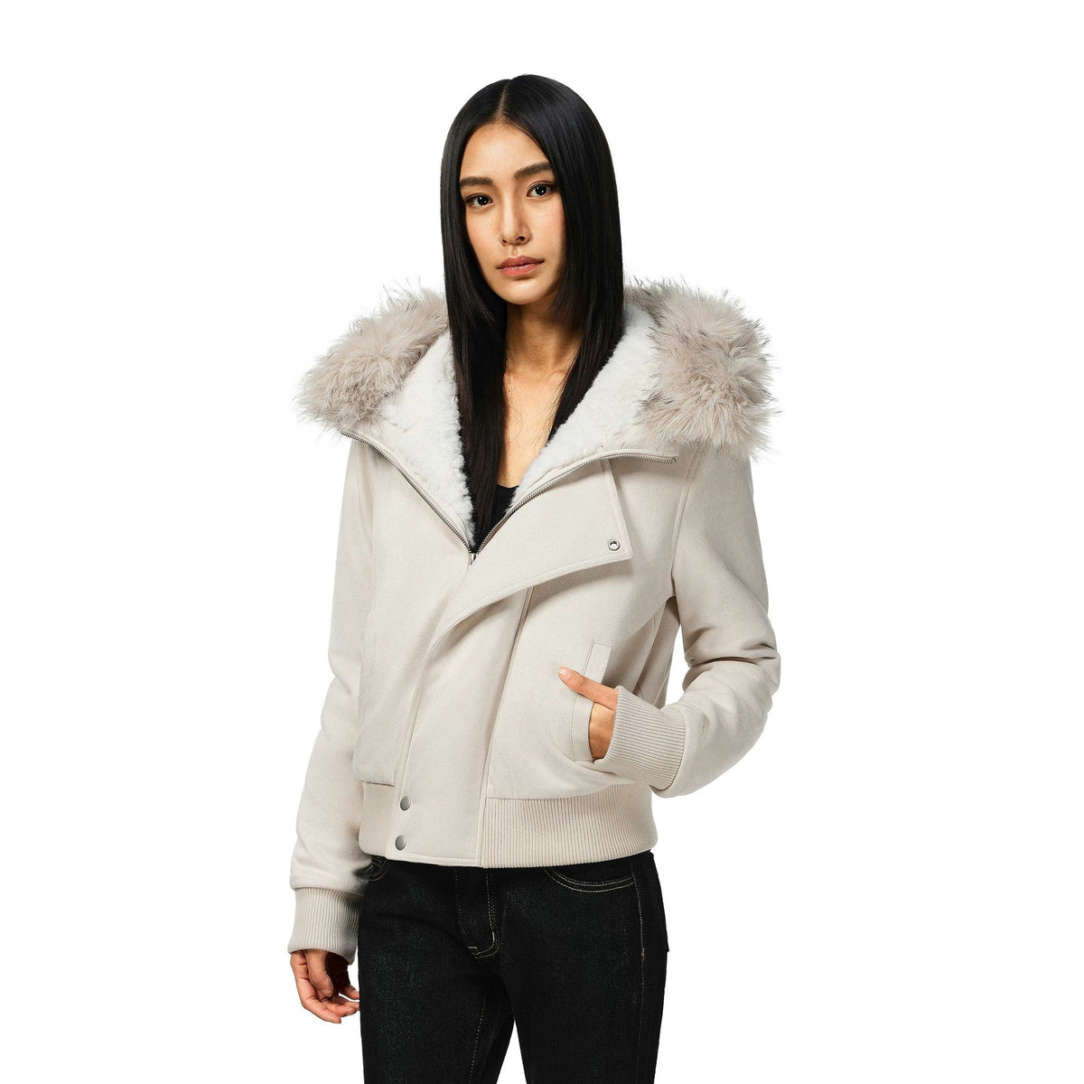 Sasha — Blouson à capuche et zip asymétrique — Amielle Paris