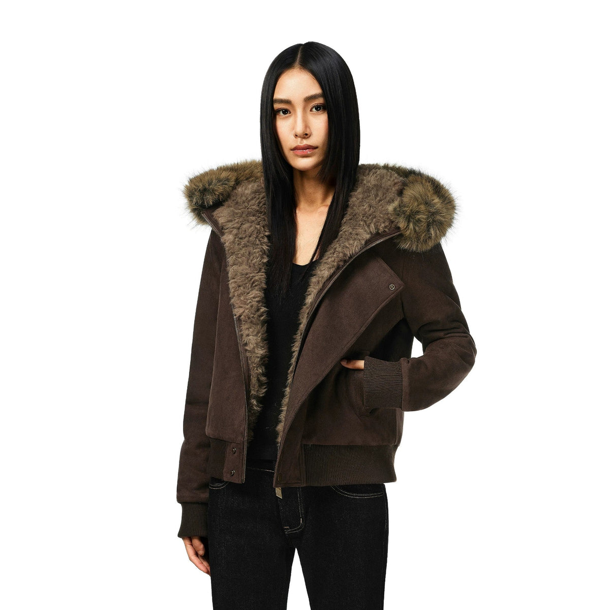 Sasha — Blouson à capuche et zip asymétrique — Amielle Paris