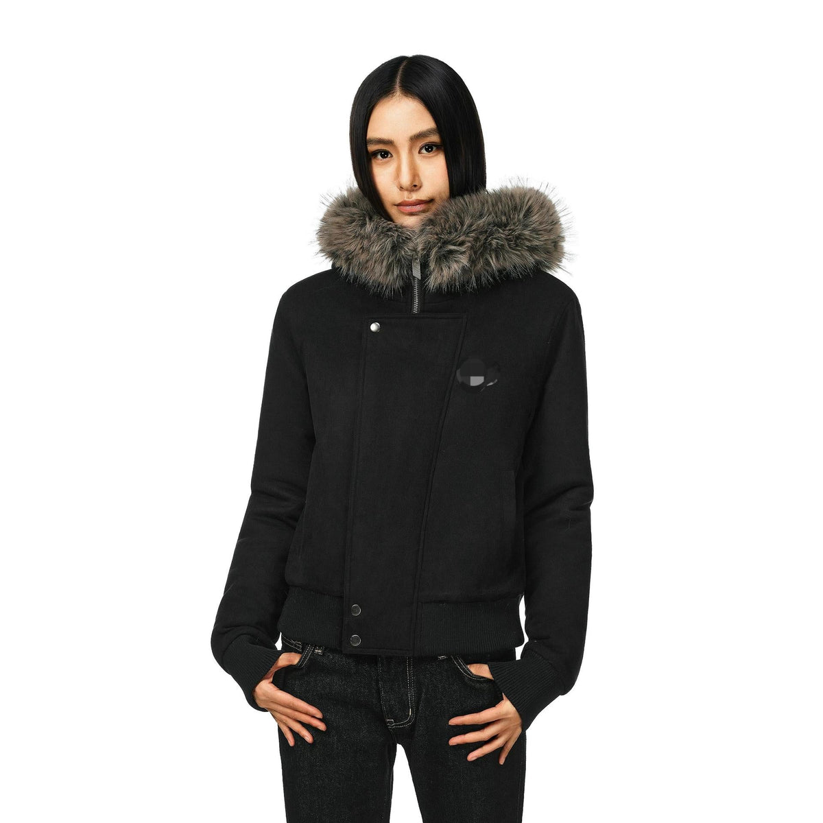 Sasha — Blouson à capuche et zip asymétrique — Amielle Paris