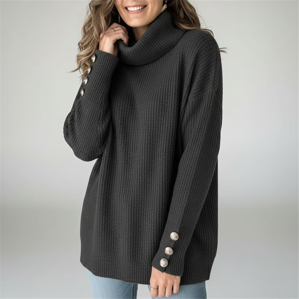 Pull côtelé à col roulé et manches boutonnées — Amielle Paris