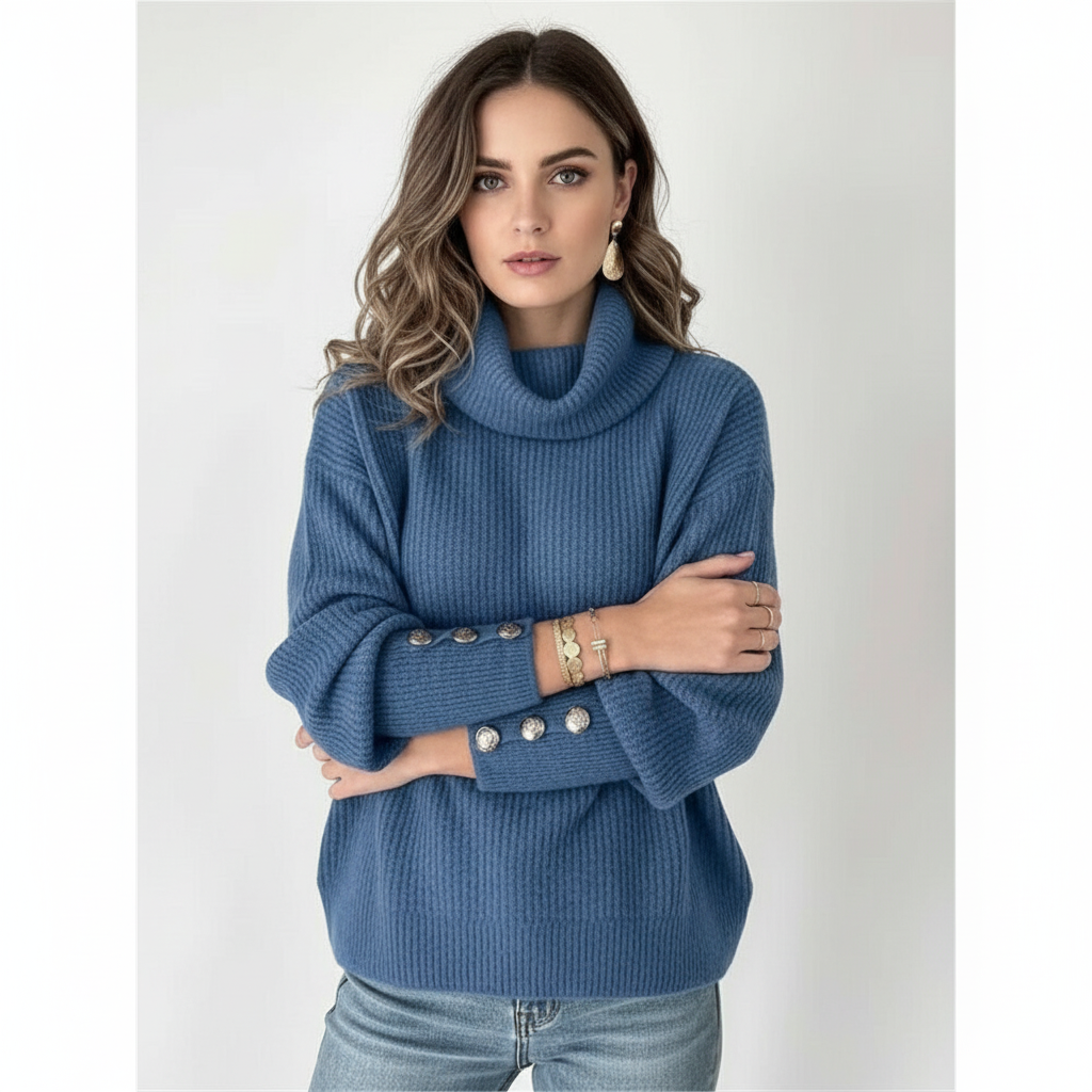 Pull côtelé à col roulé et manches boutonnées — Amielle Paris