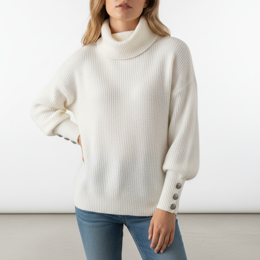 Pull côtelé à col roulé et manches boutonnées — Amielle Paris