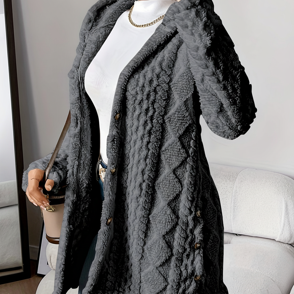 Olivia — Cardigan long boutonné à poches — Amielle Paris