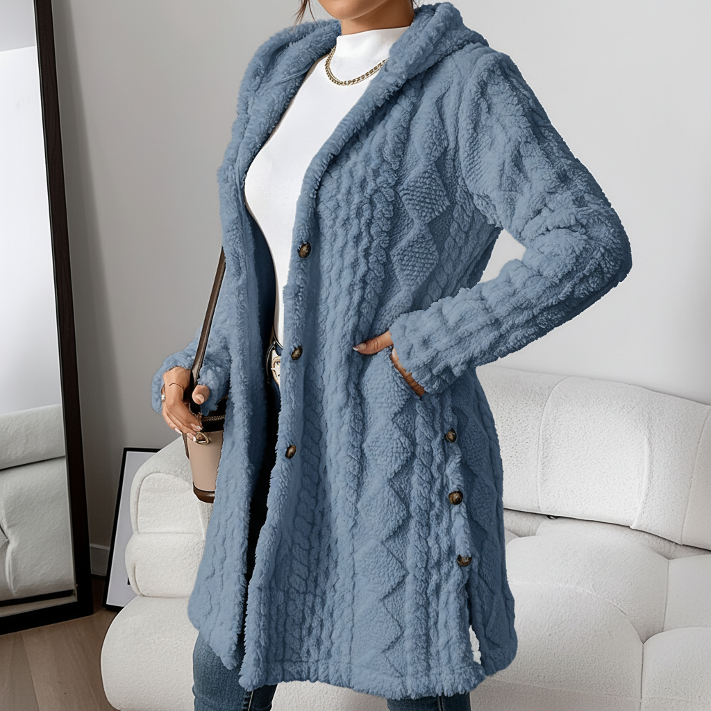 Olivia — Cardigan long boutonné à poches — Amielle Paris
