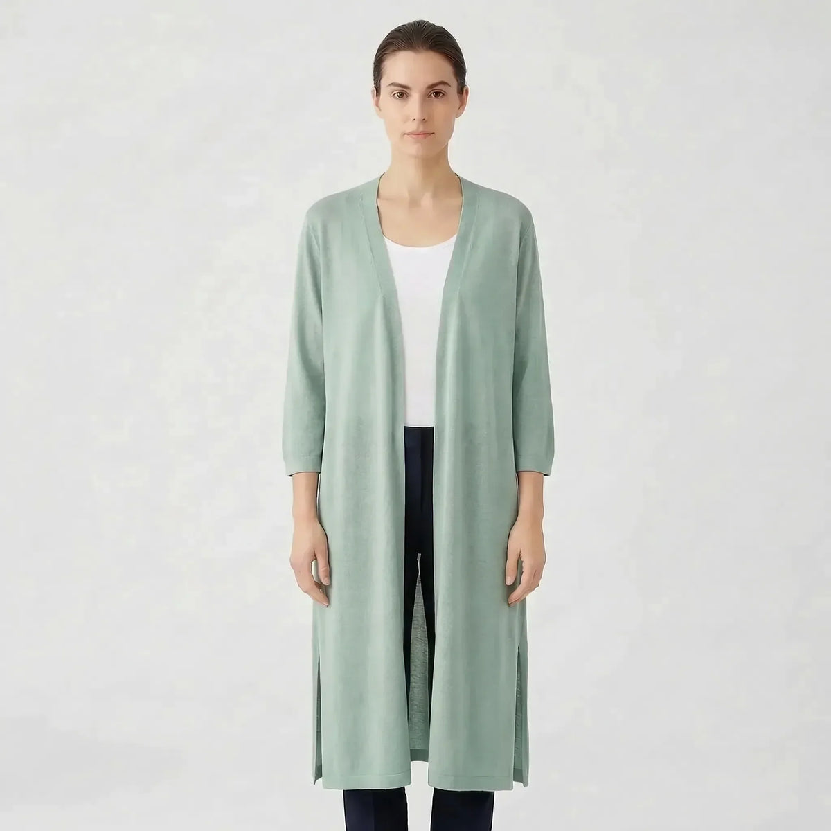 Renée — Cardigan long ouvert sans col — Amielle Paris