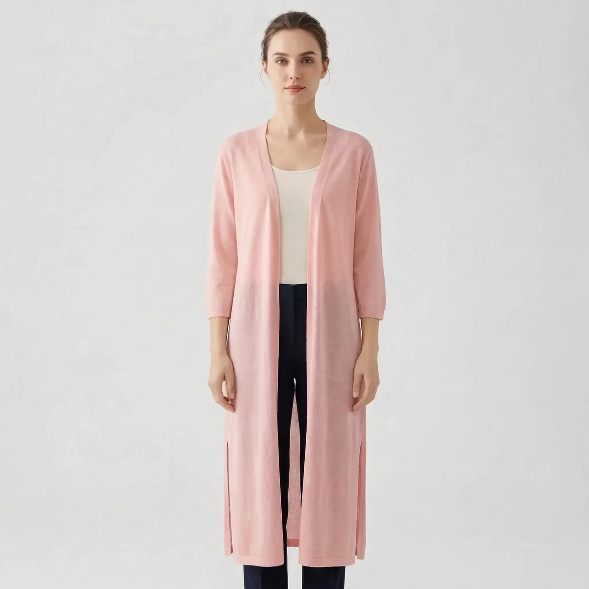 Renée — Cardigan long ouvert sans col — Amielle Paris