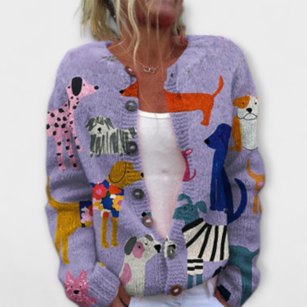 Calia | Cardigan lilas à motif chien