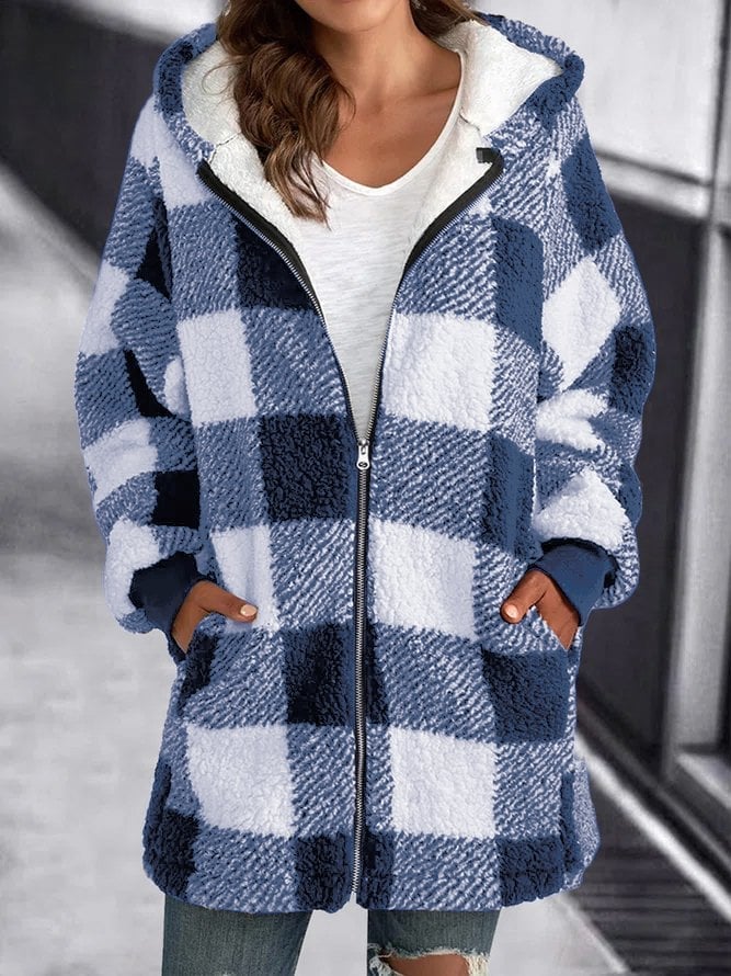 Gilet zippé à capuche en polaire à carreaux — Amielle Paris
