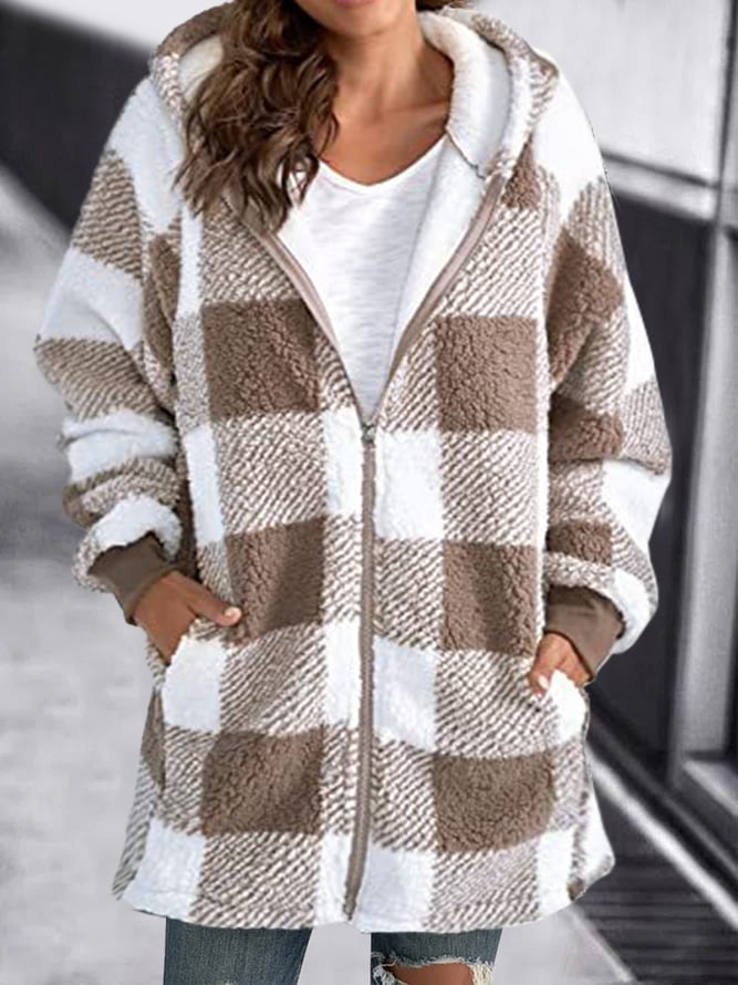 Gilet zippé à capuche en polaire à carreaux — Amielle Paris