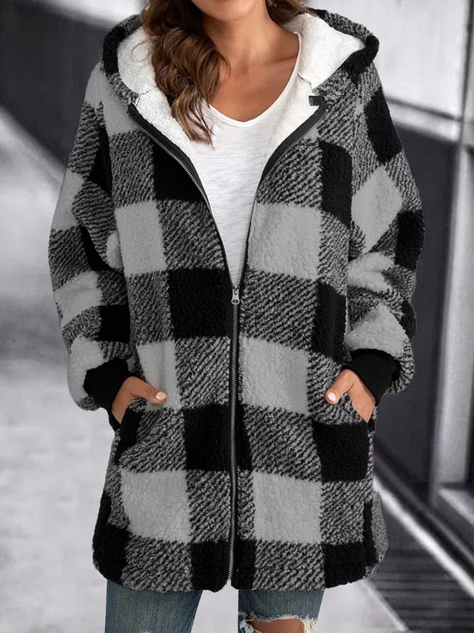Gilet zippé à capuche en polaire à carreaux — Amielle Paris