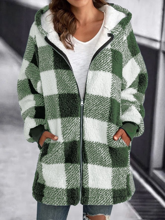 Gilet zippé à capuche en polaire à carreaux — Amielle Paris