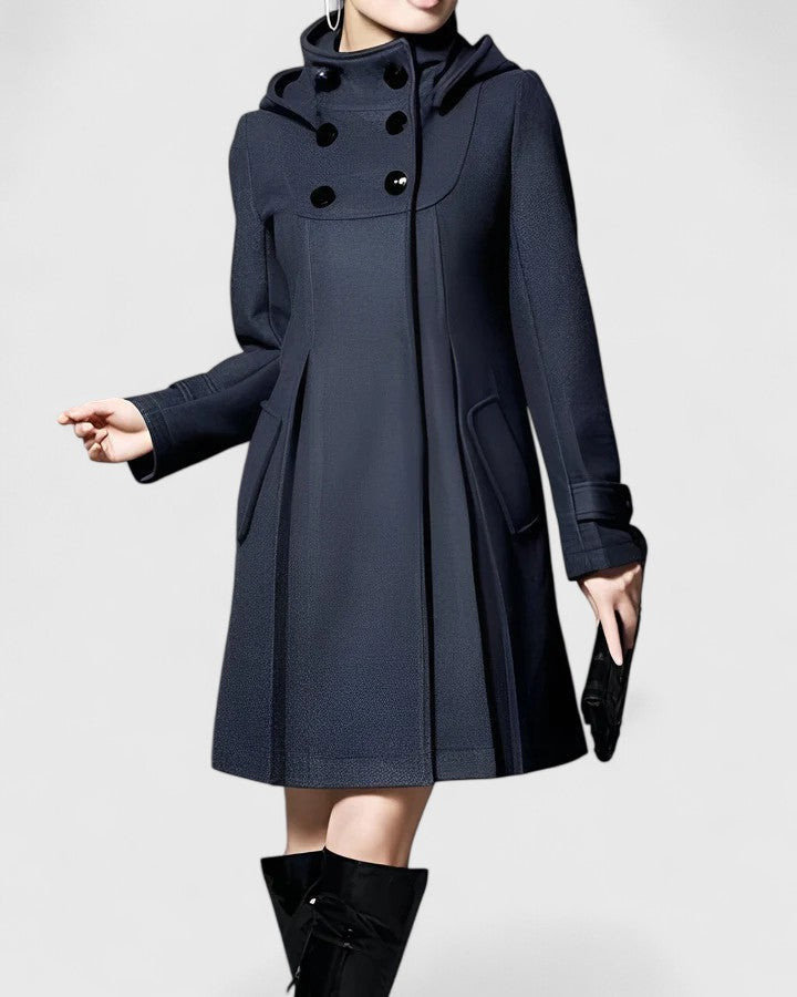 Manteau évasé à capuche et boutonnage croisé — Amielle Paris
