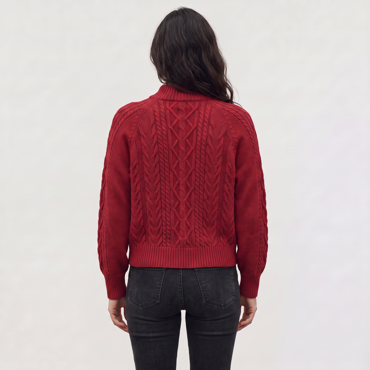 Pull torsadé à petit col montant et manches raglan — Amielle Paris — vue 3
