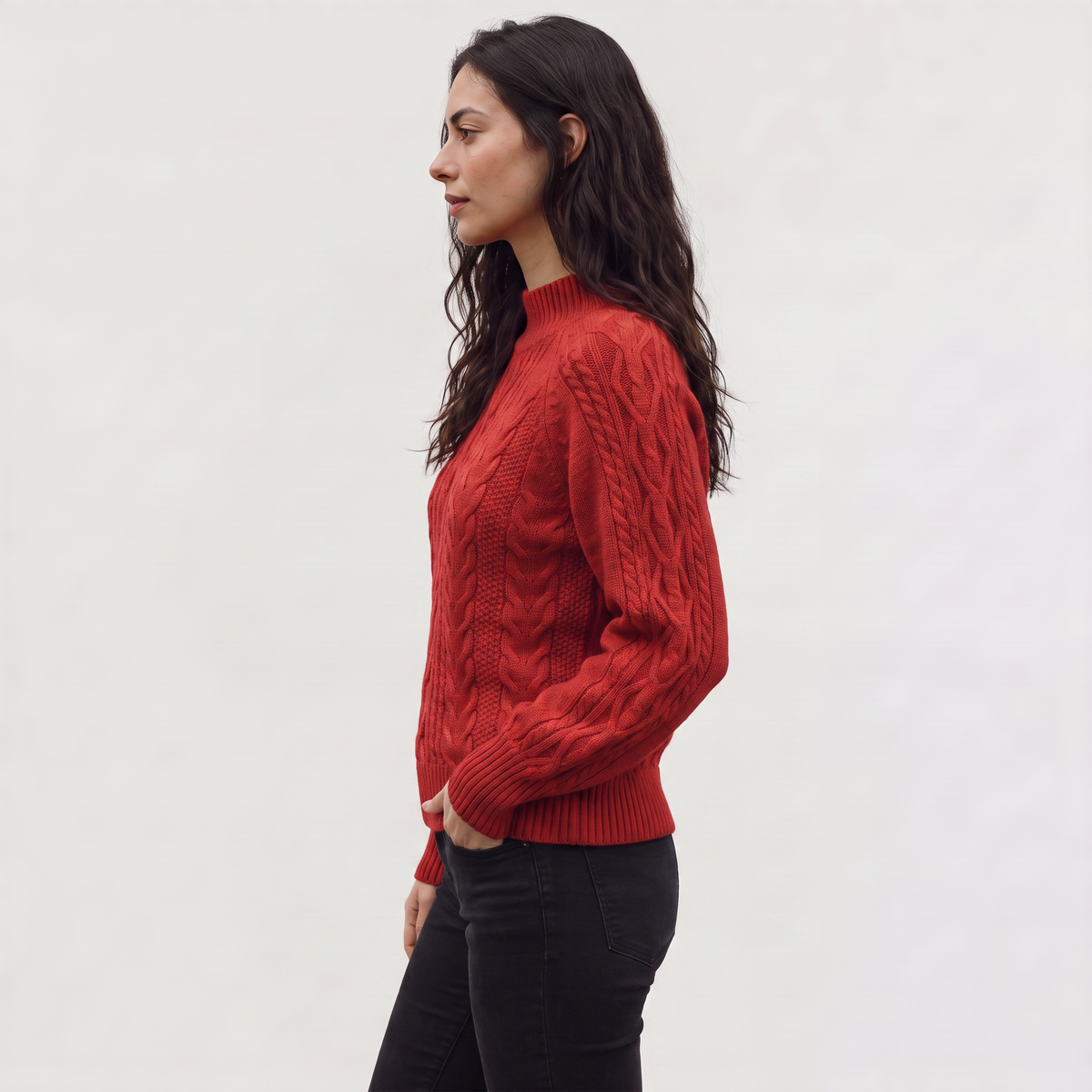 Pull torsadé à petit col montant et manches raglan — Amielle Paris — vue 4