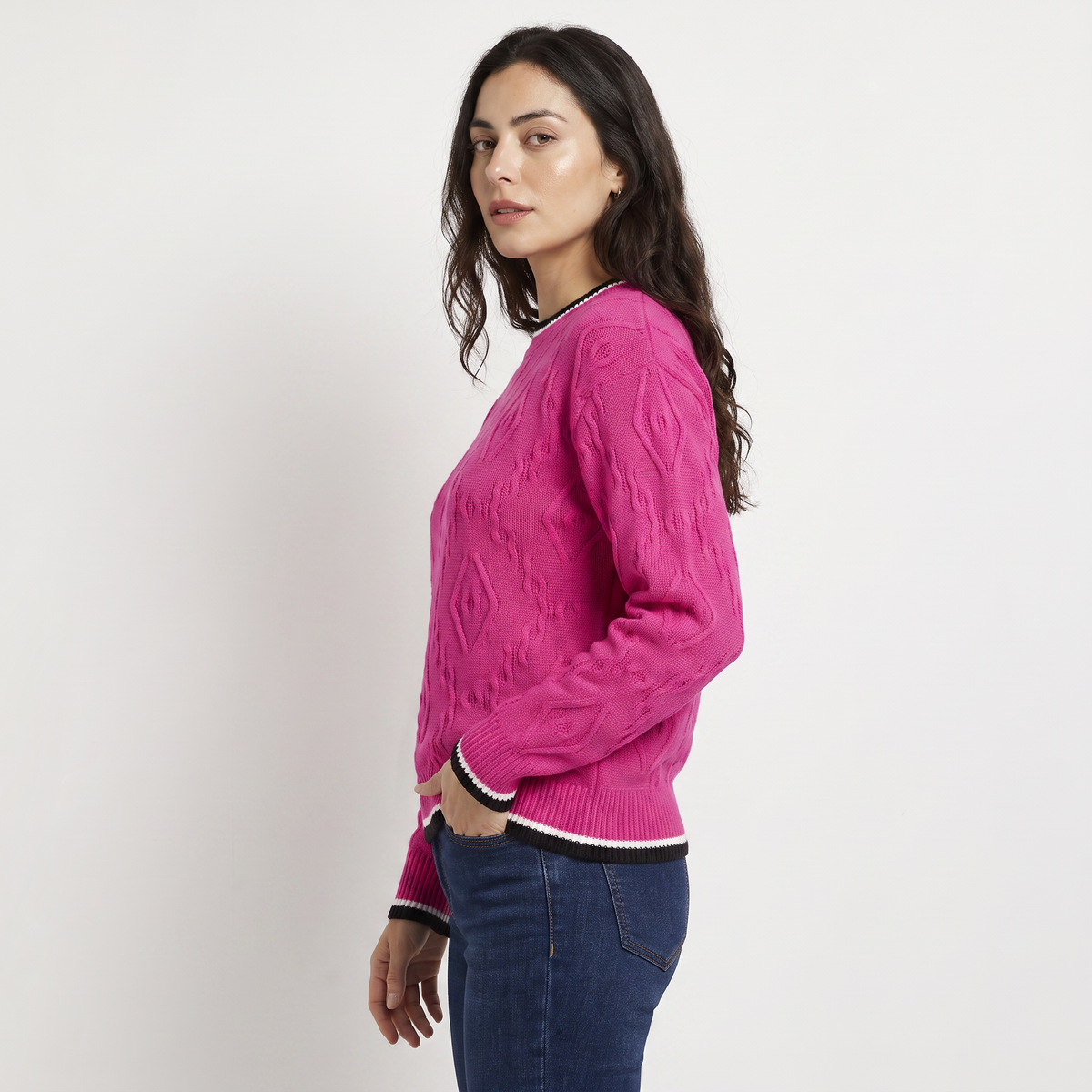 Pull à col et poignets rayés contrastants — Amielle Paris — vue 5