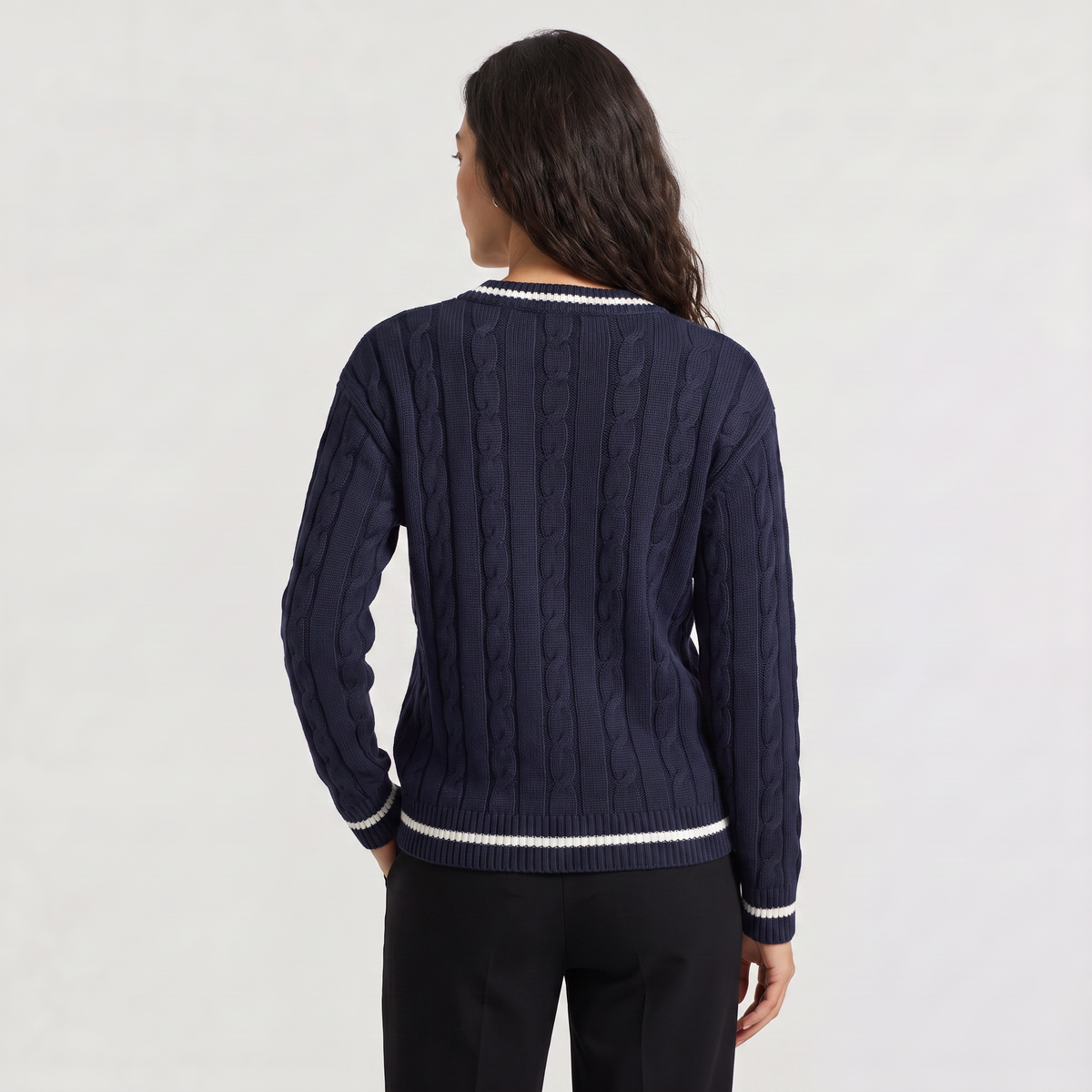 Pull torsadé col V à liserés contrastés — Amielle Paris — vue 6