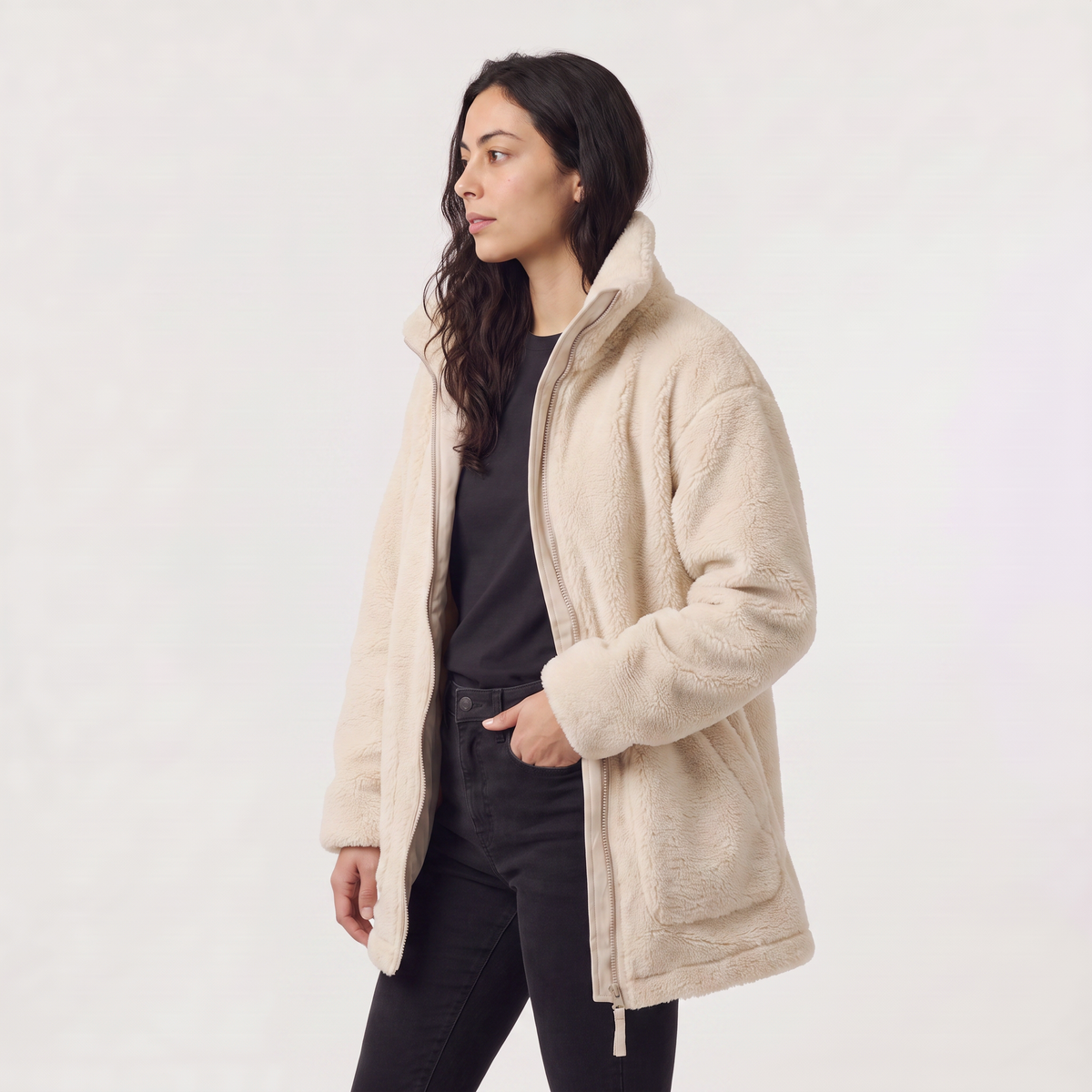Veste teddy à col haut et zip double curseur — Amielle Paris — vue 3