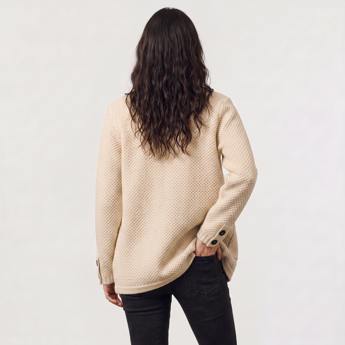 Cardigan texturé à col montant et boutons contrastés — Amielle Paris — vue 4
