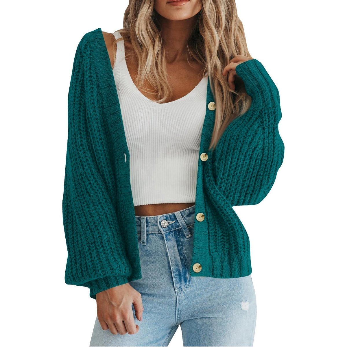 Gilet en grosse maille gaufrée à col V — Amielle Paris