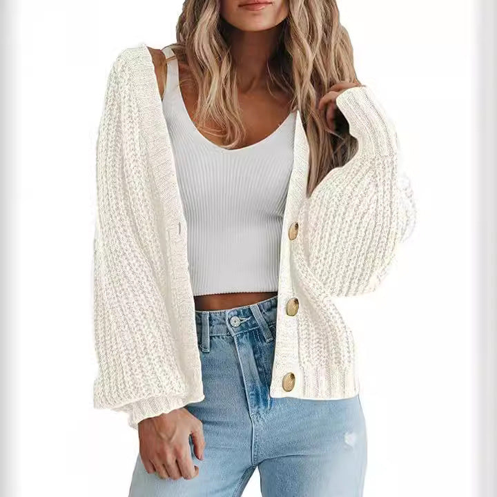 Gilet en grosse maille gaufrée à col V — Amielle Paris