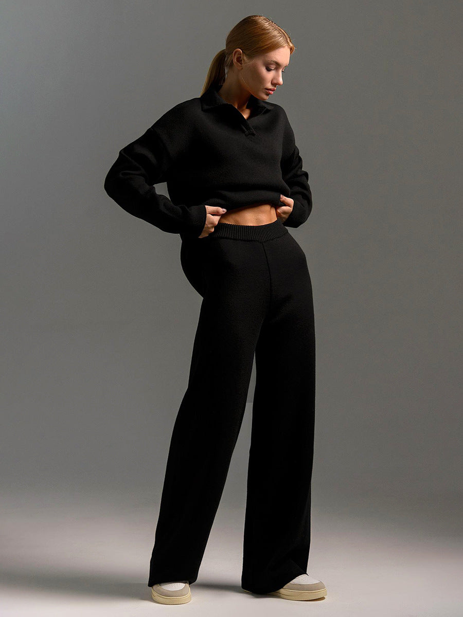 Ensemble en maille avec haut à col et pantalon large — Amielle Paris