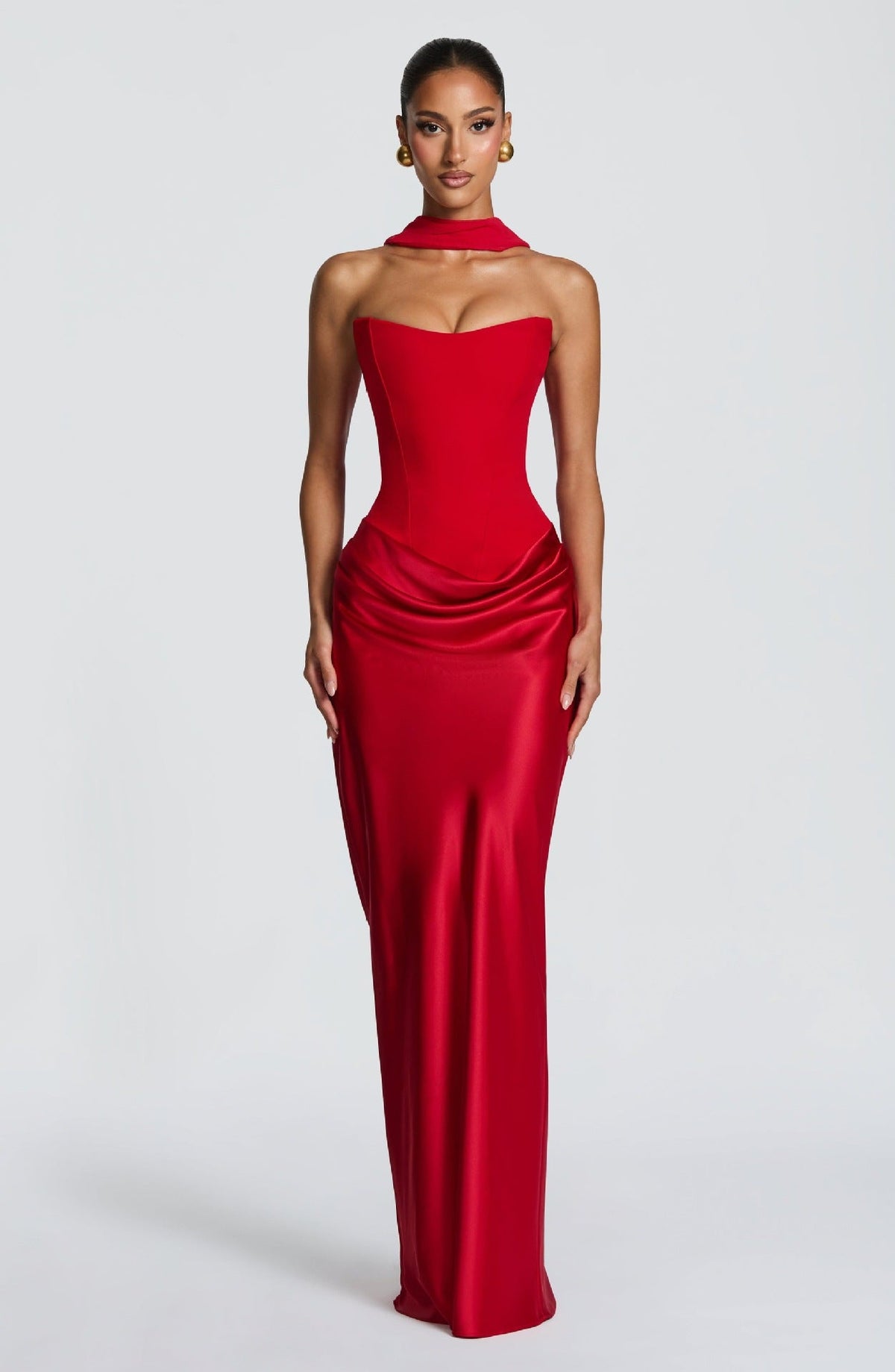 Naëlle — Robe longue bustier satinée et drapée — Amielle Paris