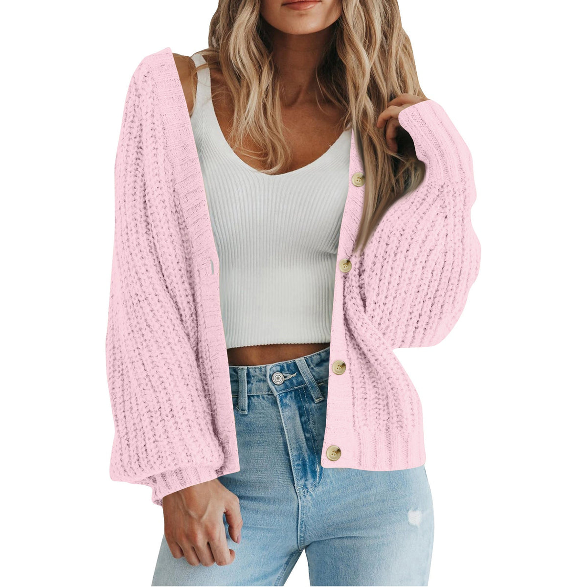 Gilet en grosse maille gaufrée à col V — Amielle Paris