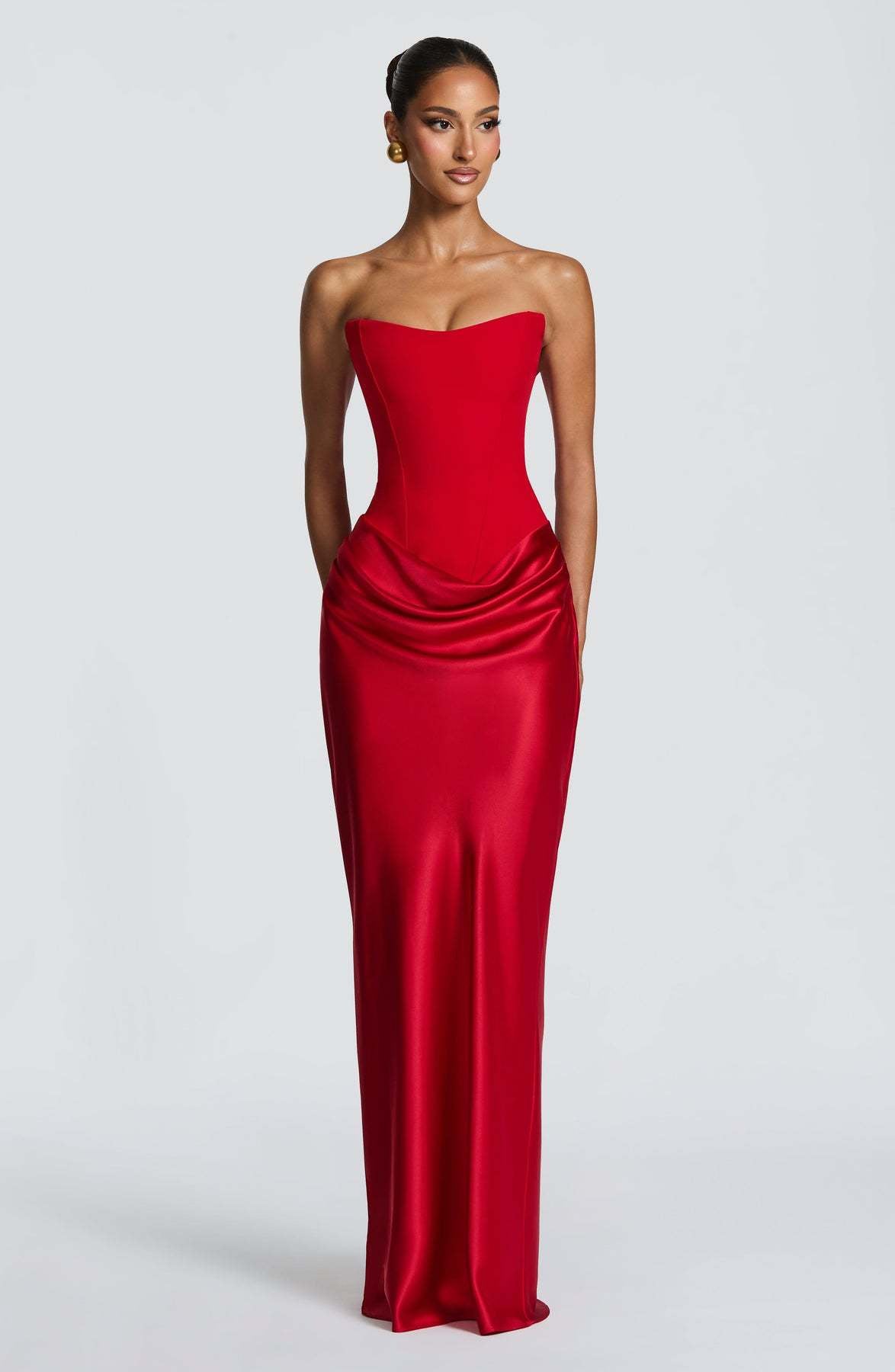 Naëlle — Robe longue bustier satinée et drapée — Amielle Paris