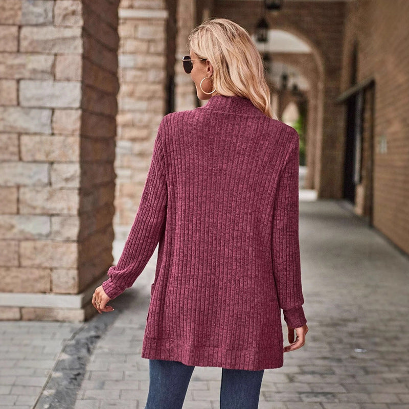 Gilet mi-long ouvert en maille côtelée — Amielle Paris