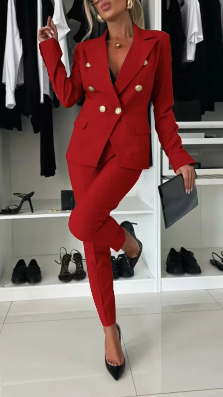 Tailleur à veste croisée et pantalon évasé — Amielle Paris