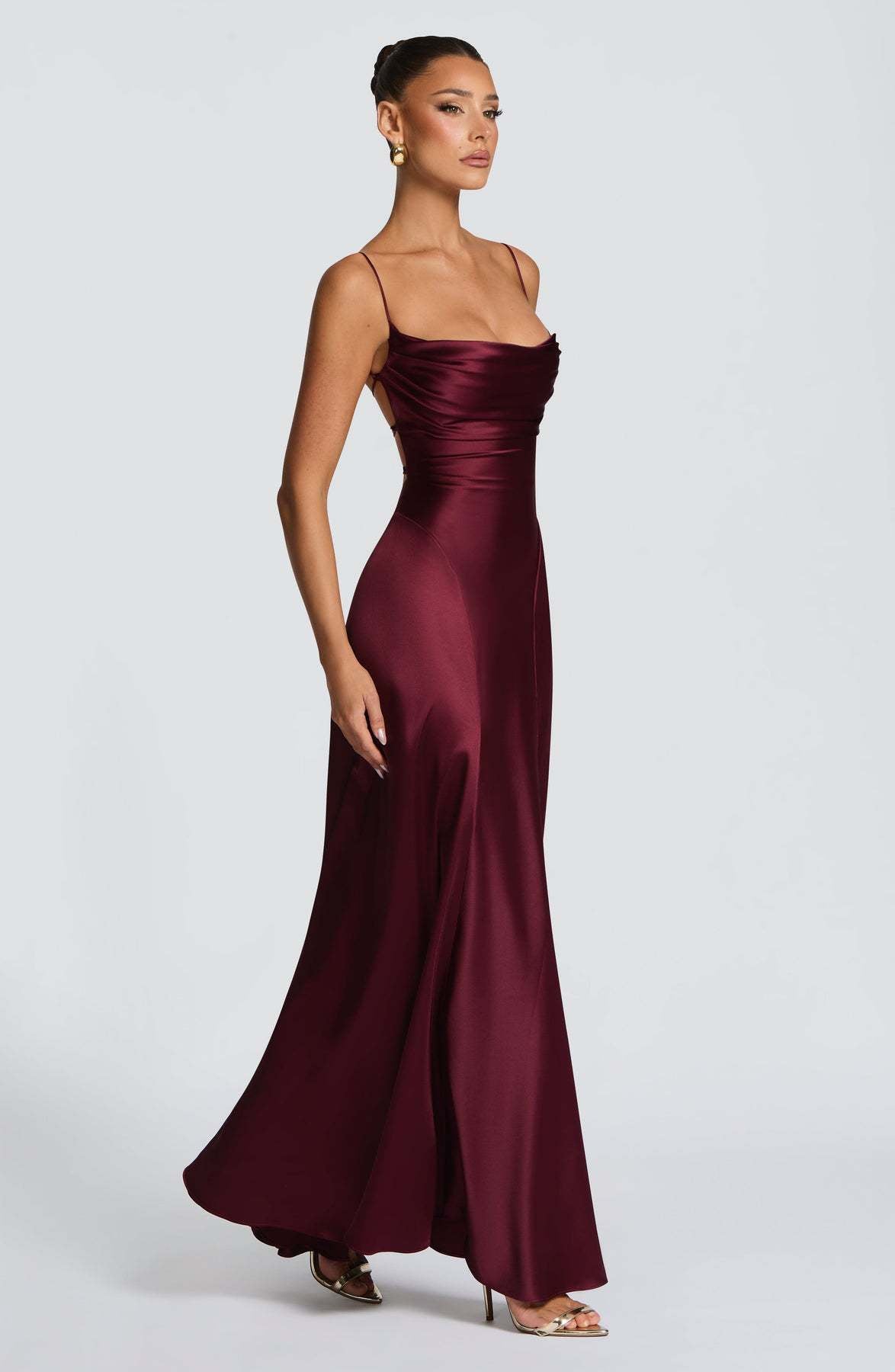 Mireille — Robe longue satinée à col bénitier — Amielle Paris