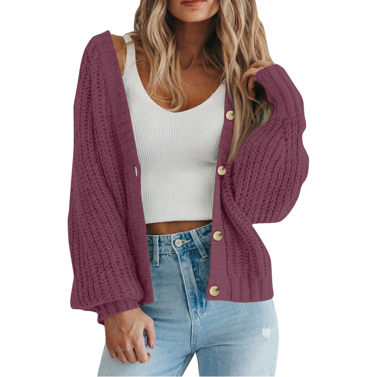 Gilet en grosse maille gaufrée à col V — Amielle Paris