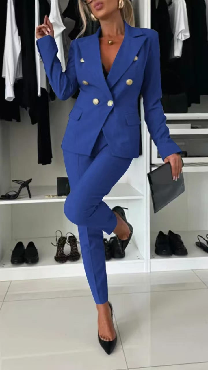 Tailleur à veste croisée et pantalon évasé — Amielle Paris