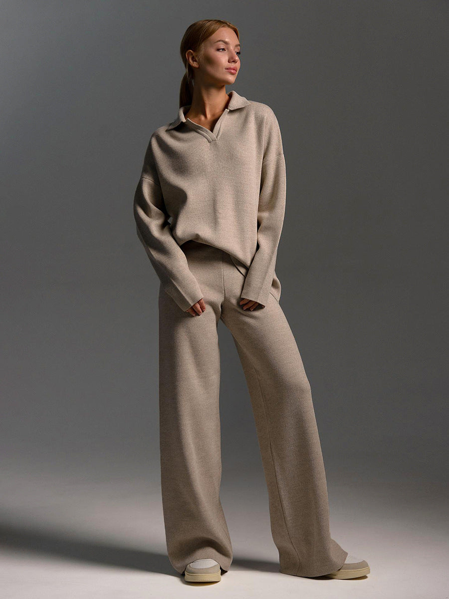 Ensemble en maille avec haut à col et pantalon large — Amielle Paris