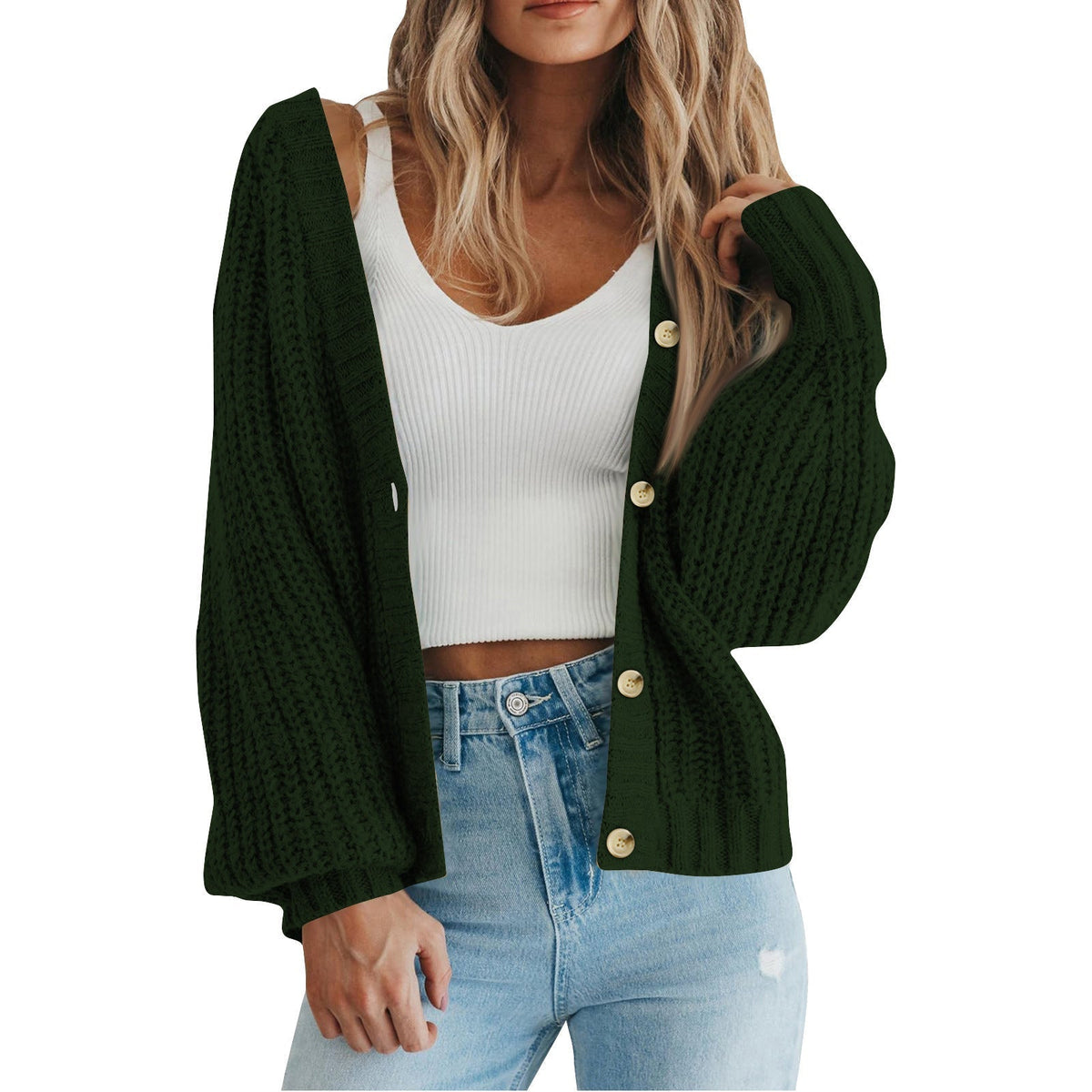 Gilet en grosse maille gaufrée à col V — Amielle Paris
