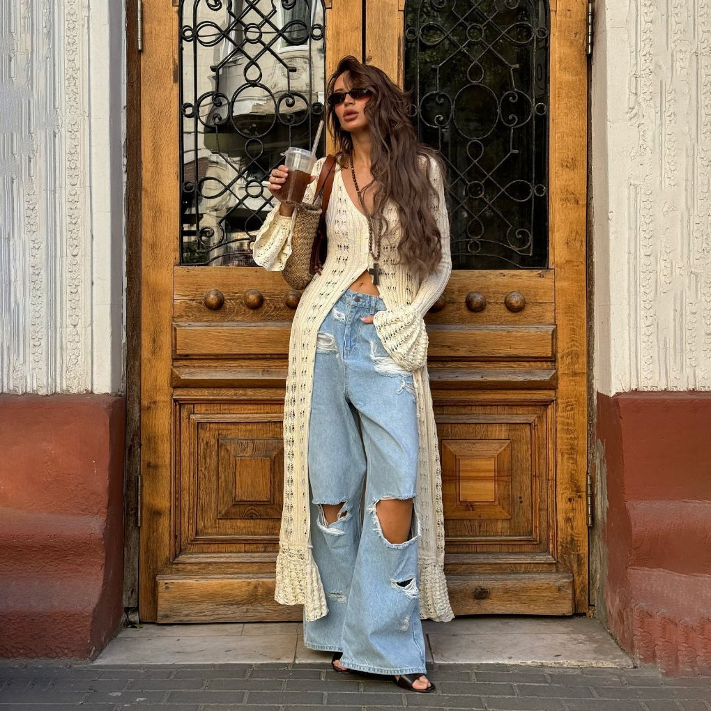 Elara — Cardigan long à manches évasées — Amielle Paris