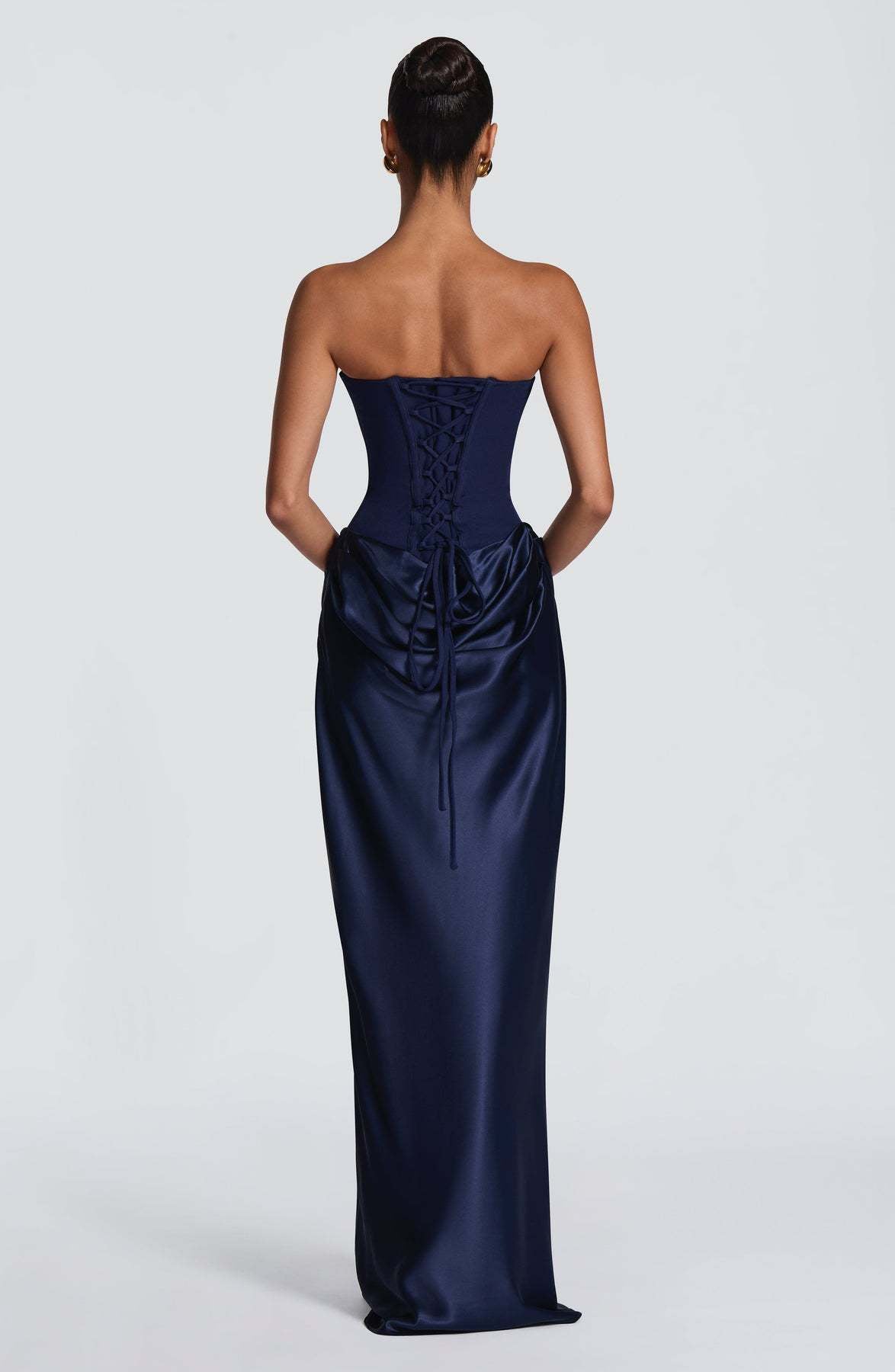 Naëlle — Robe longue bustier satinée et drapée — Amielle Paris