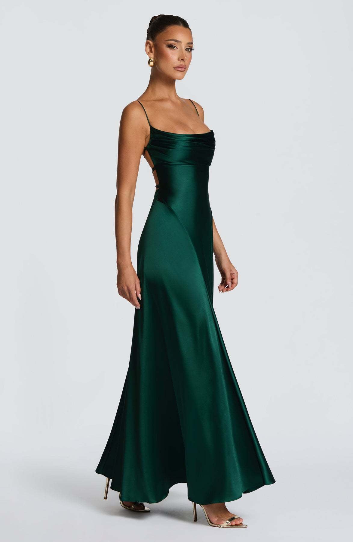 Mireille — Robe longue satinée à col bénitier — Amielle Paris