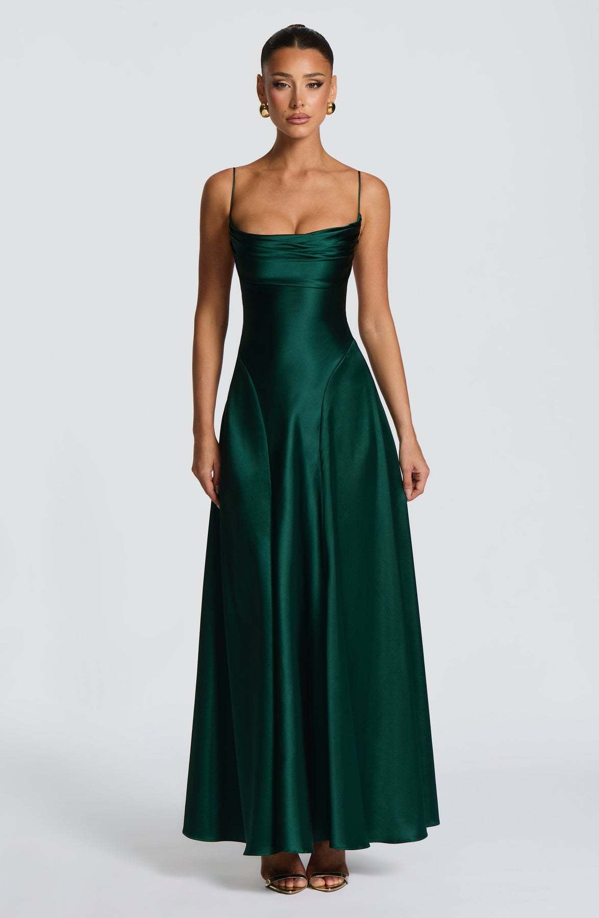 Mireille — Robe longue satinée à col bénitier — Amielle Paris