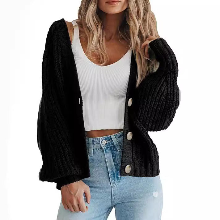 Gilet en grosse maille gaufrée à col V — Amielle Paris