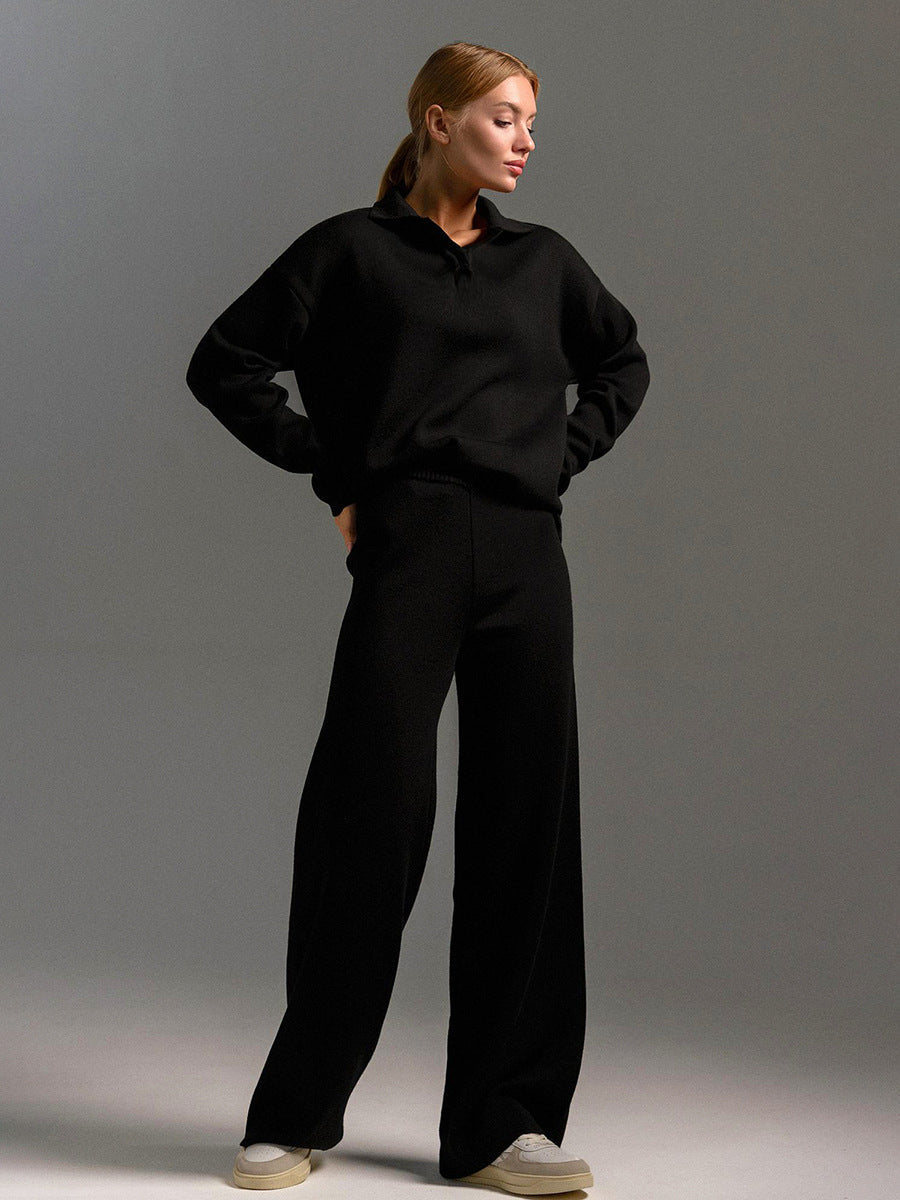 Ensemble en maille avec haut à col et pantalon large — Amielle Paris