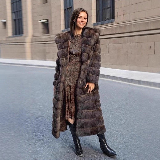 Elara — Manteau long aspect fourrure à capuche — Amielle Paris