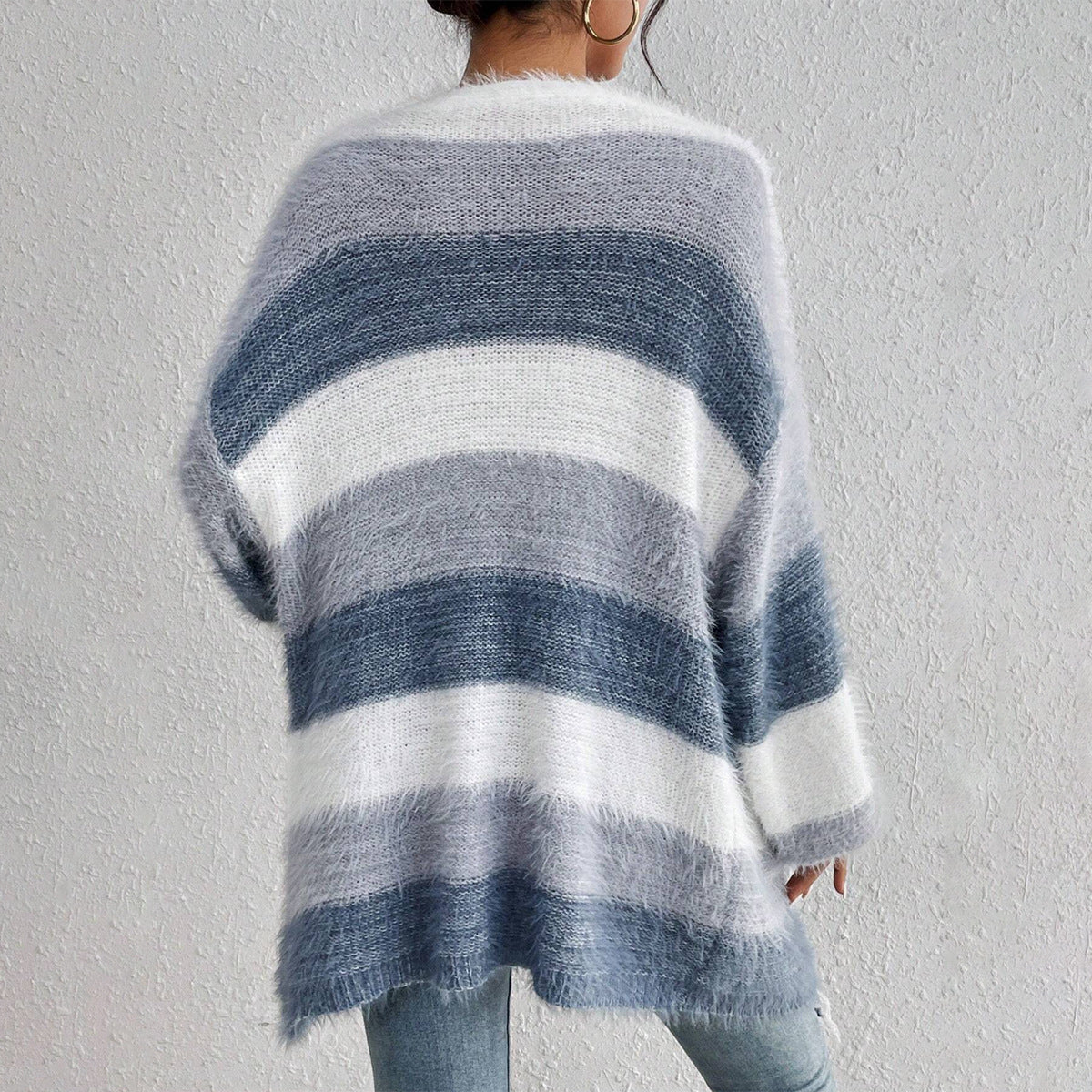 Gilet ample duveteux à rayures et poches — Amielle Paris