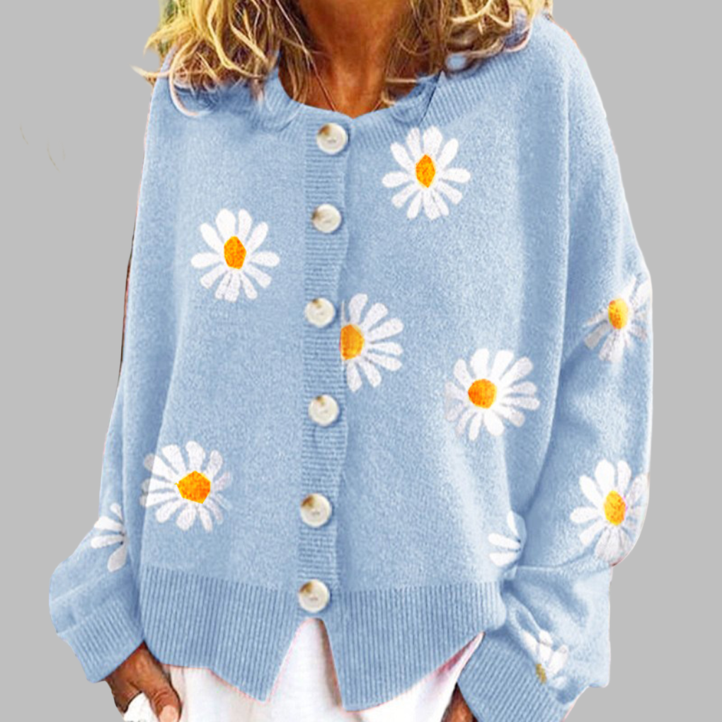 Fiona — Cardigan fleuri à col rond — Amielle Paris