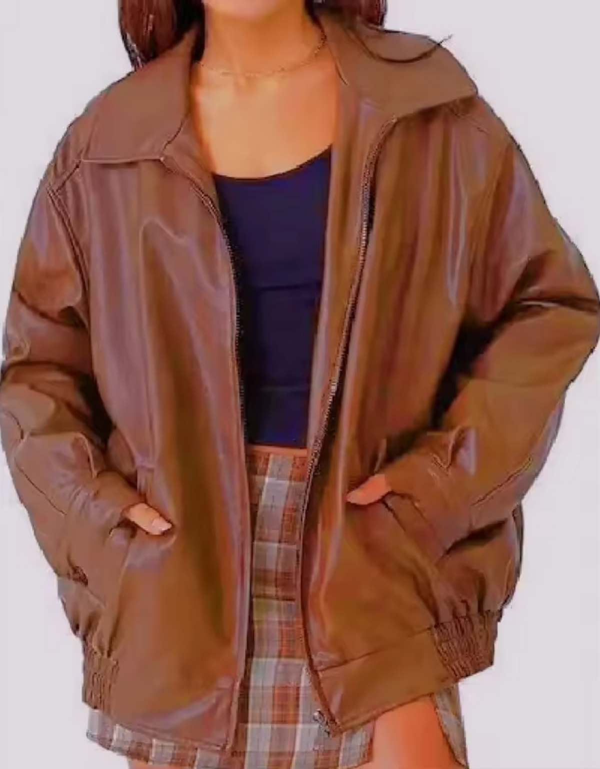 Veste ample aspect cuir à col rabattu — Amielle Paris