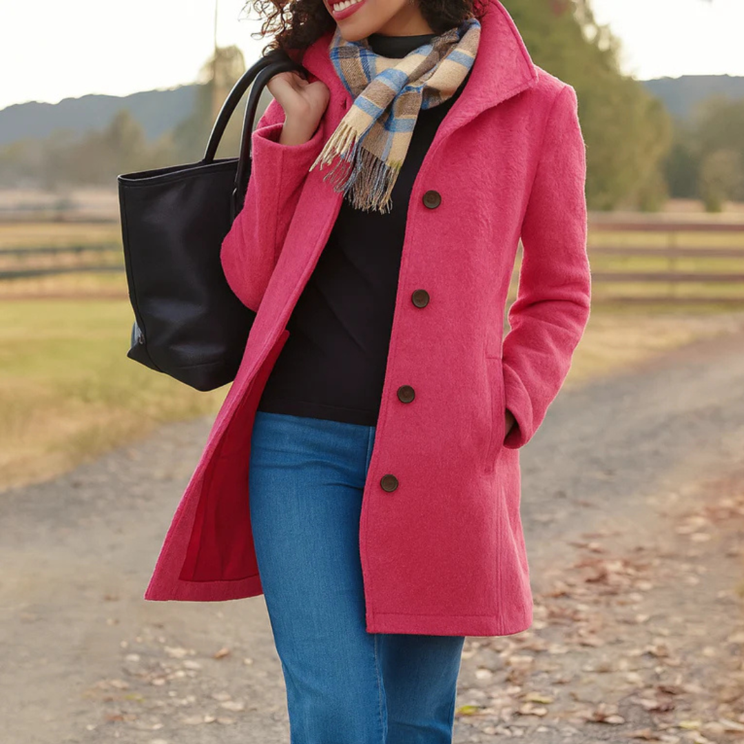 Manteau long à patte de boutonnage et revers — Amielle Paris